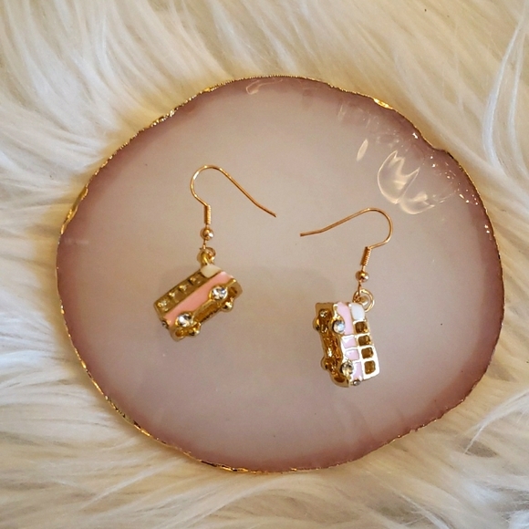 Pink Hippie Volkswagen Bus Earrings - Picture 2 of 4